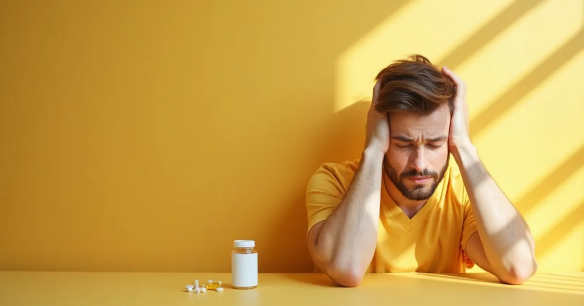 Fatigued person with vitamin D3 deficiency symptoms and supplementation concept